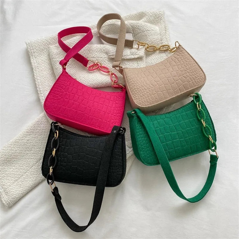 Women's elegant handbag embossed felt multifunctional portable chain bag