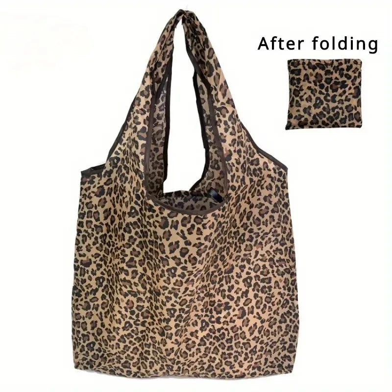 Large Capacity Leopard Print Hand Shopping Bag Women's Daily Folding Handbag