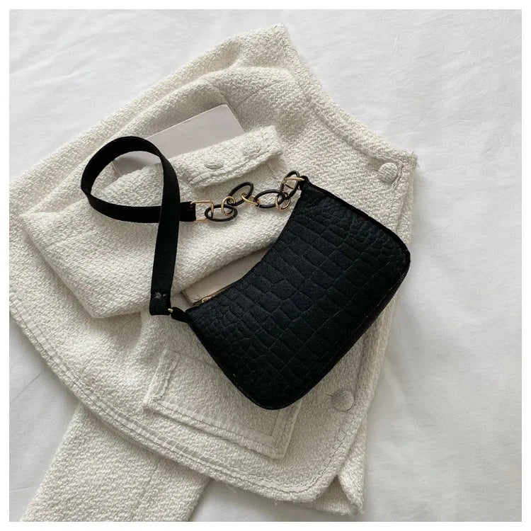 Women's elegant handbag embossed felt multifunctional portable chain bag