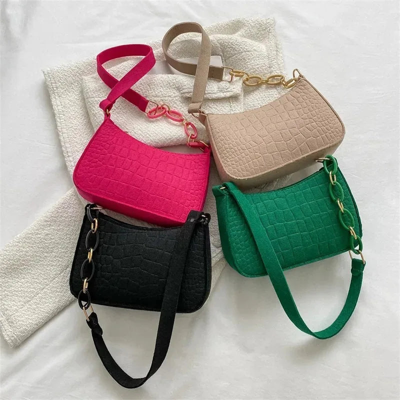 Women's elegant handbag embossed felt multifunctional portable chain bag